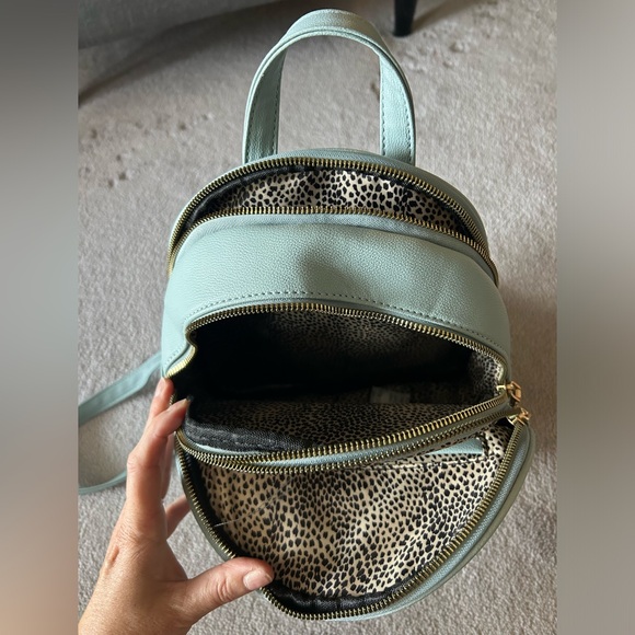 NWOT Backpack Purse. Light blue with leopard print lining. - Picture 2 of 4